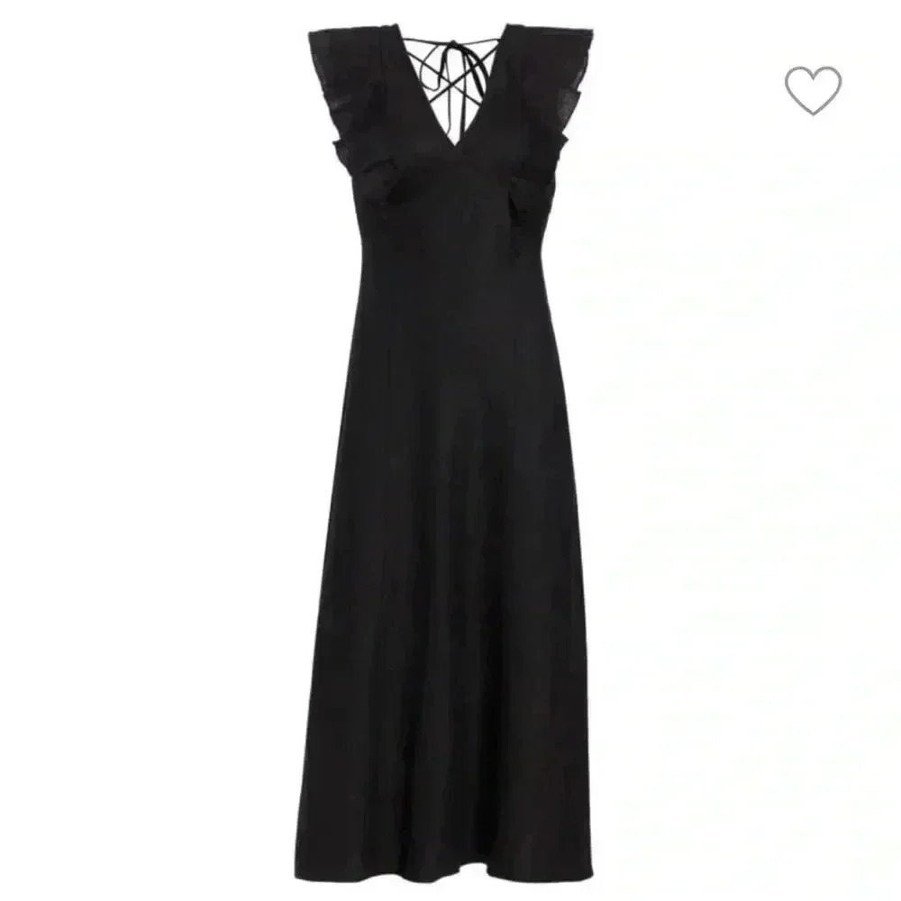 RAILS Constance corset back Linen ruffle Midi Dress M Dissh Crew Ulla sundress